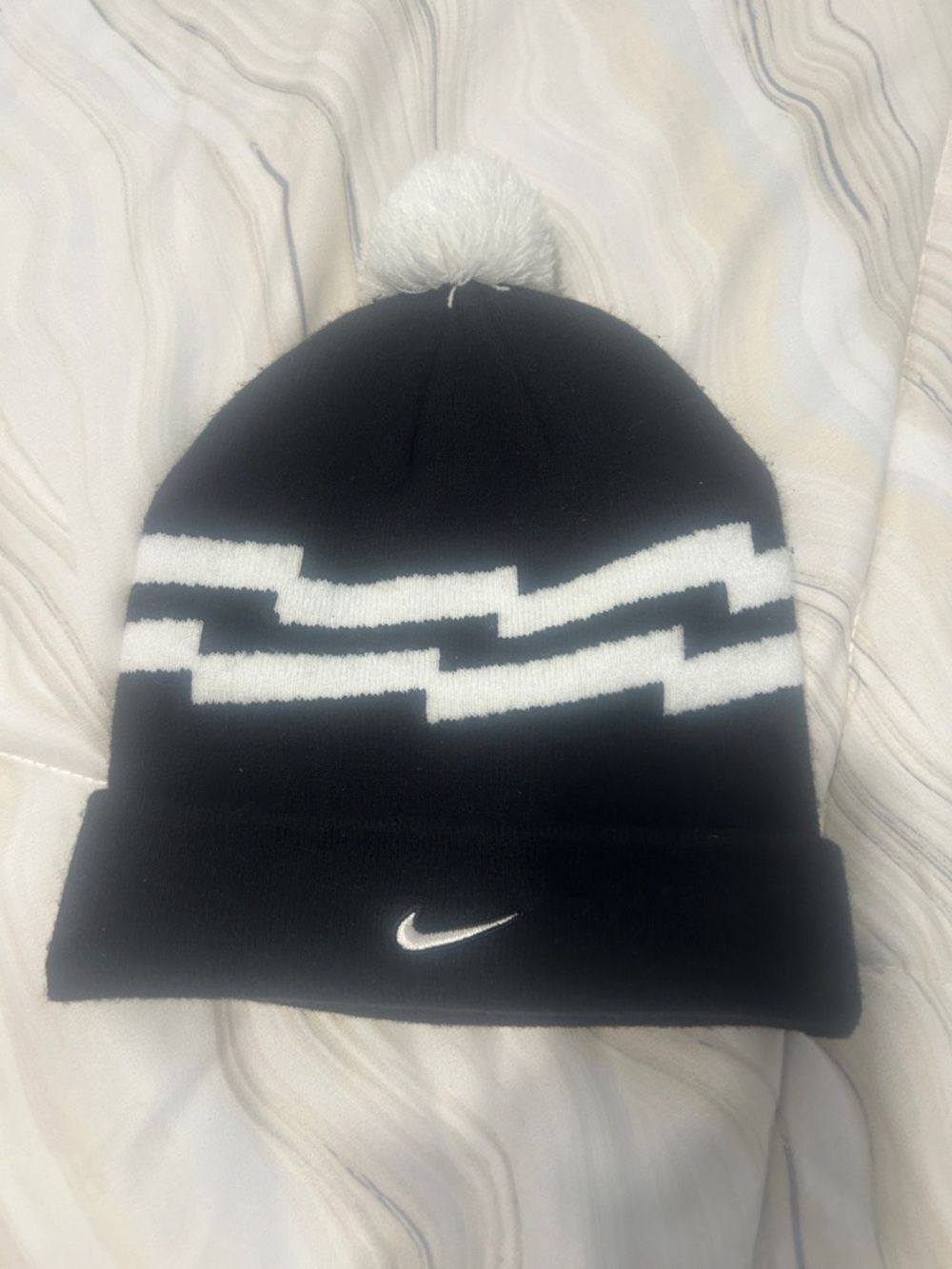 Nike Black Beanie with Orange Tag and White Swoosh